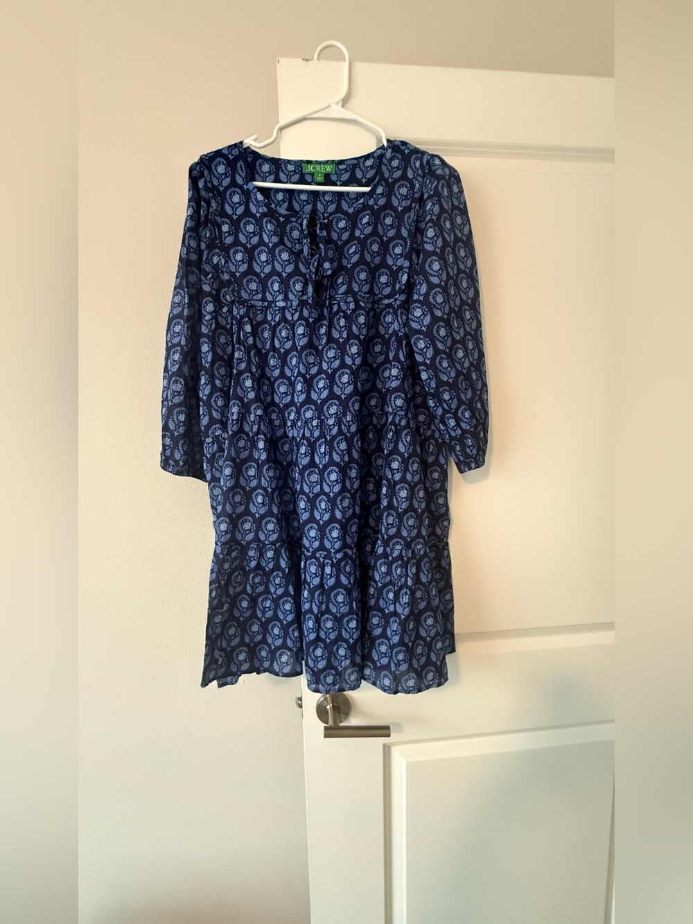 J.Crew Cotton Voile Cover-Up Mini Dress in Navy Bouquet Block Print Size M ❤️ - Picture 6 of 9